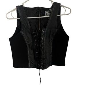 FIRST Genuine Leather Women's Black Lace up Corset Vest Size Large